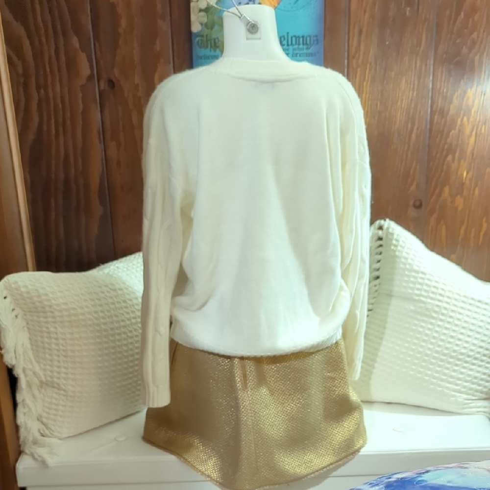 Size XL My Style Women's White Cable Knit Cardigan Sweater - Picture 6 of 16